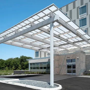 Briteway® polycarbonate canopy over hotel entryway