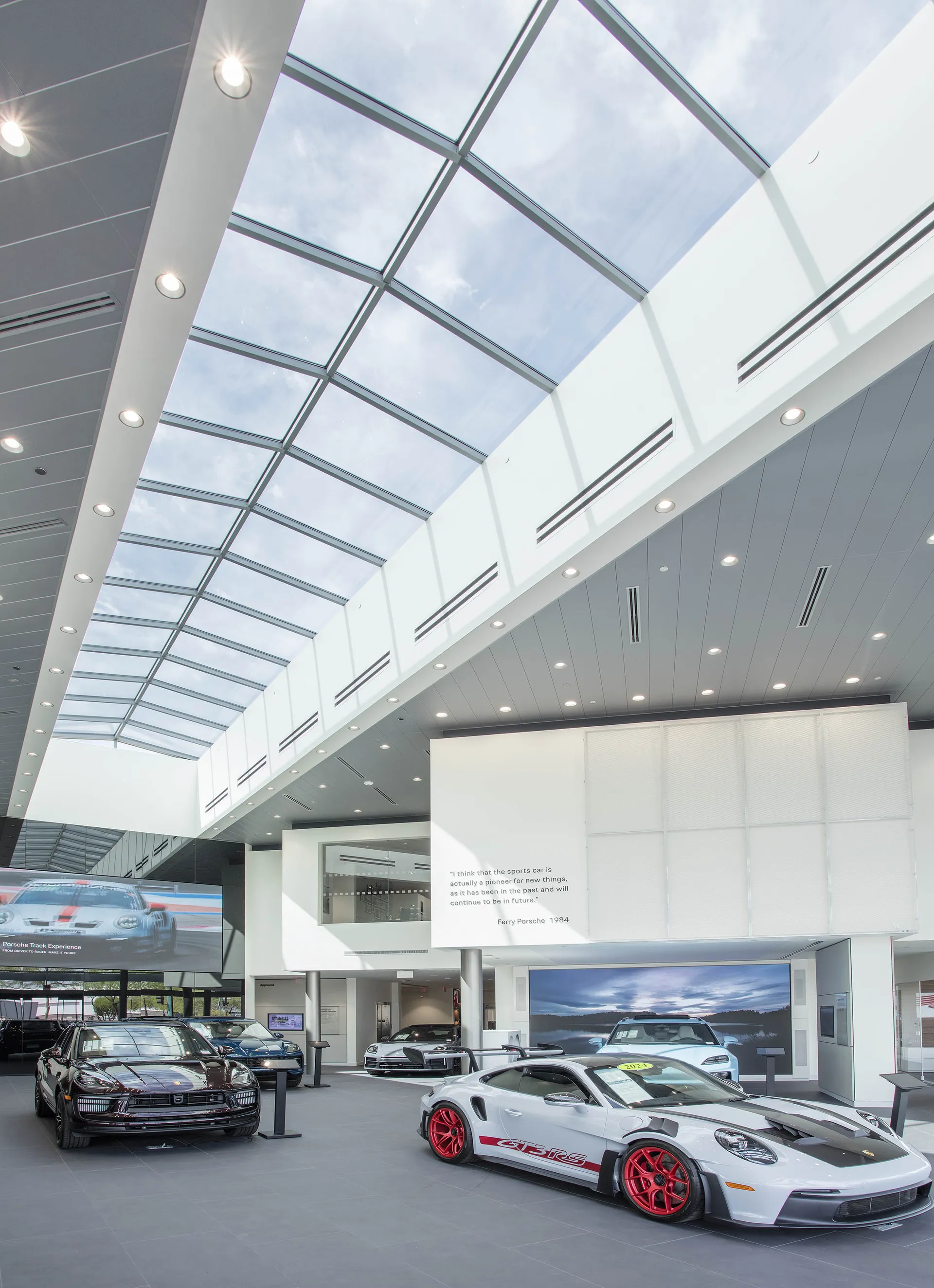 KlearSky™ custom glass ridge skylight in car dealership