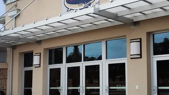 LiteBrow™ Suspended Canopy System over college building entryway
