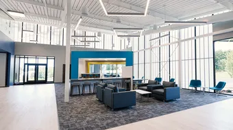 UniGrid FRP wall system with glass glazing in office facility