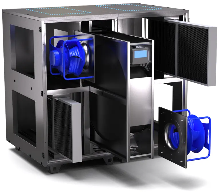VEX1000RS åben med ventilatorer, rotor og filtre trukket ud