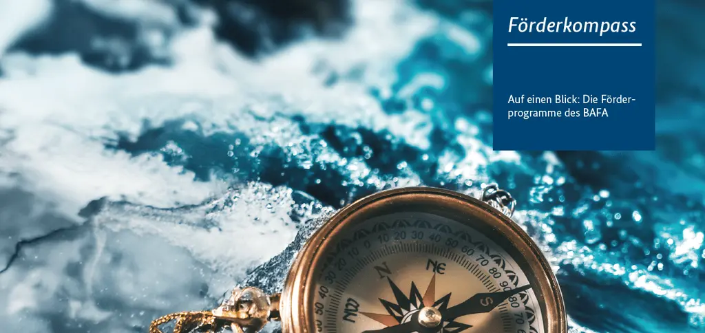 Kompass der über fließendem Wasser liegt und einer Headline Förderkompass