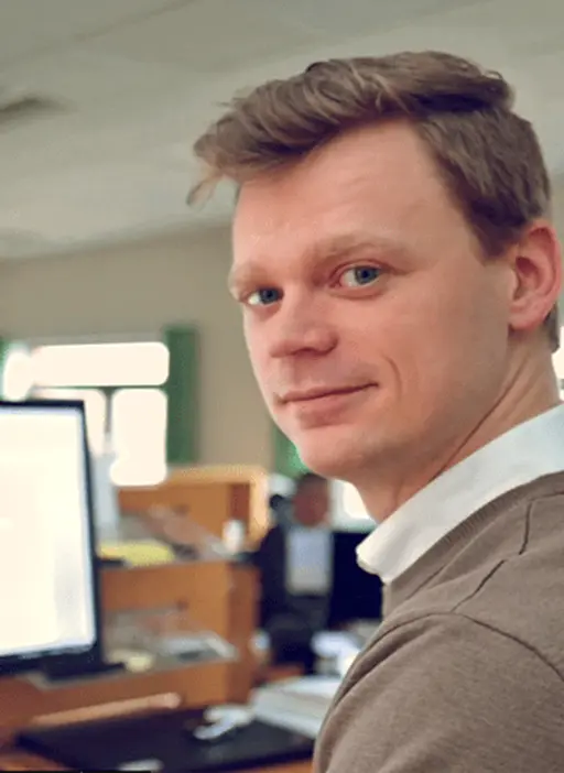 Employee sitting in front of computer