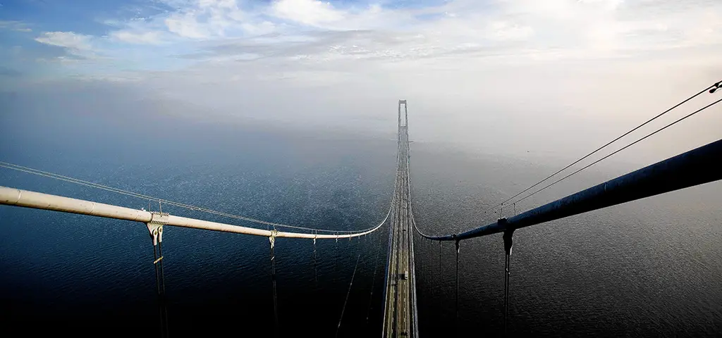 Drone picture of the Storebaelt bridge