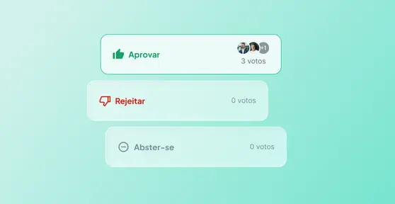 Painel de votação do Atlas Gov mostrando opções de Aprovar, Rejeitar e Abster-se, com contagem de votos em tempo real.