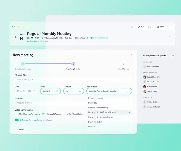 Atlas Gov Agenda Builder interface demonstrating folder import and agenda reuse, converting uploaded files into structured agenda items.