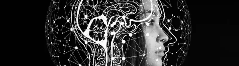 Ilustração digital de um perfil humano com conexões de rede neural, representando inteligência artificial na governança corporativa