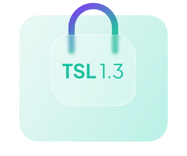 Padlock icon representing TLS 1.3 encryption with text describing Atlas Gov's end-to-end encryption and data protection features using AES-256 technology and TLS 1.3 protocol.