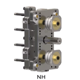Industrial hydraulic manifold block with multiple ports, precision machined components, and metallic finish, designed for fluid control systems.