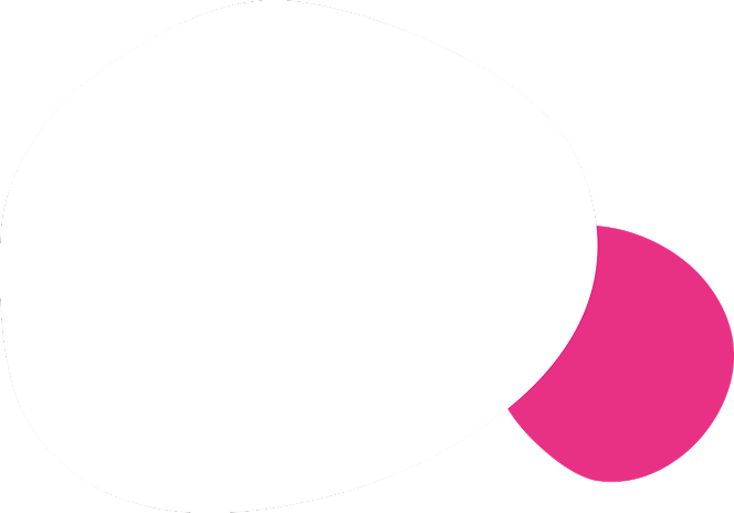Zwei sich überlappende Formen: ein großes weißes Oval und ein kleinerer rosa Kreis rechts davon, vor einem transparenten Hintergrund.
