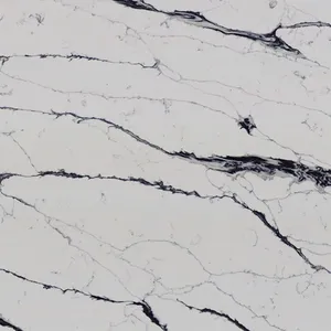 White marble surface with dark, irregular veining patterns creating an elegant and natural stone texture.