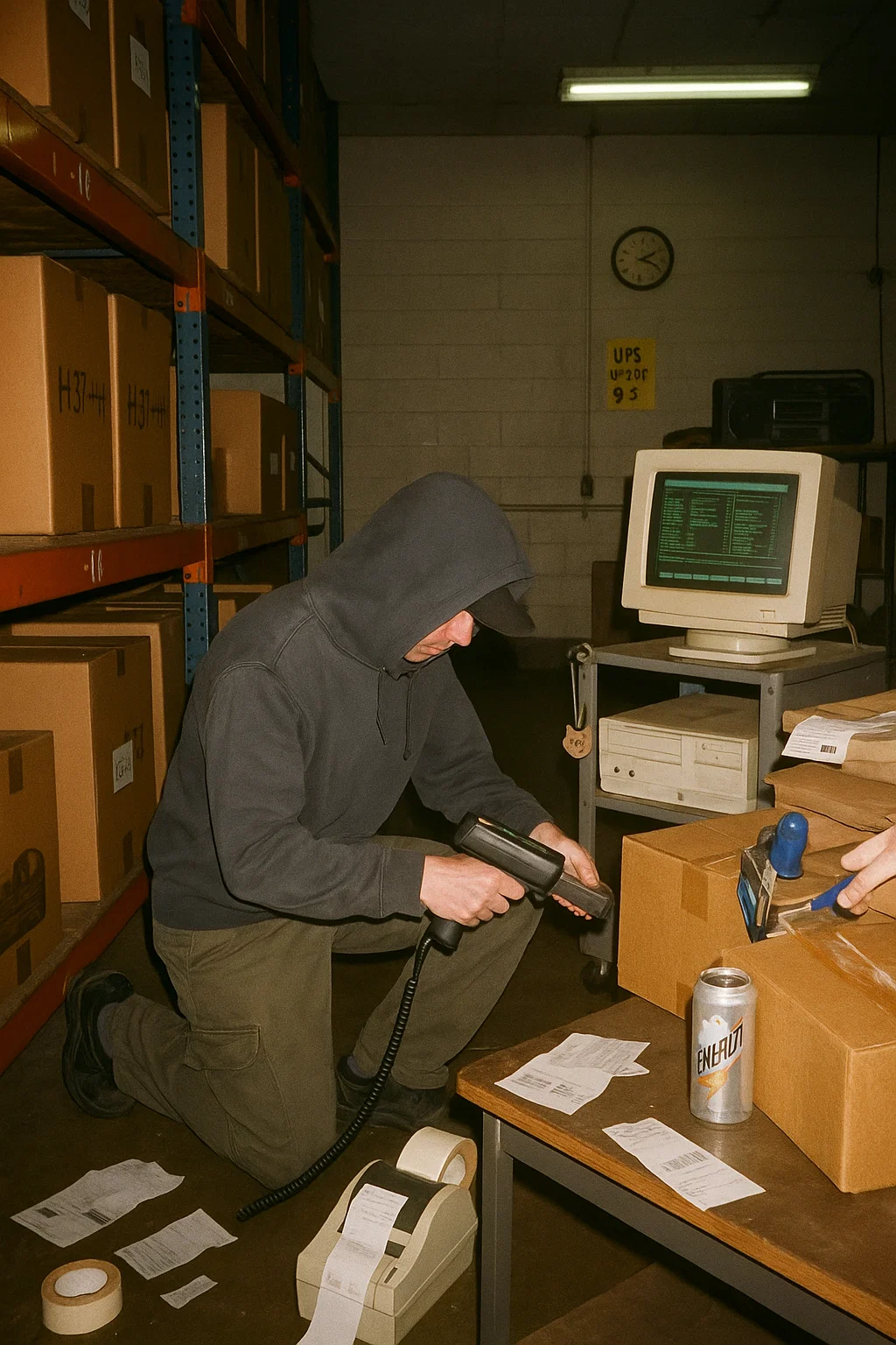 bild som visar en kille som scannar e-handelspaket förr i tiden