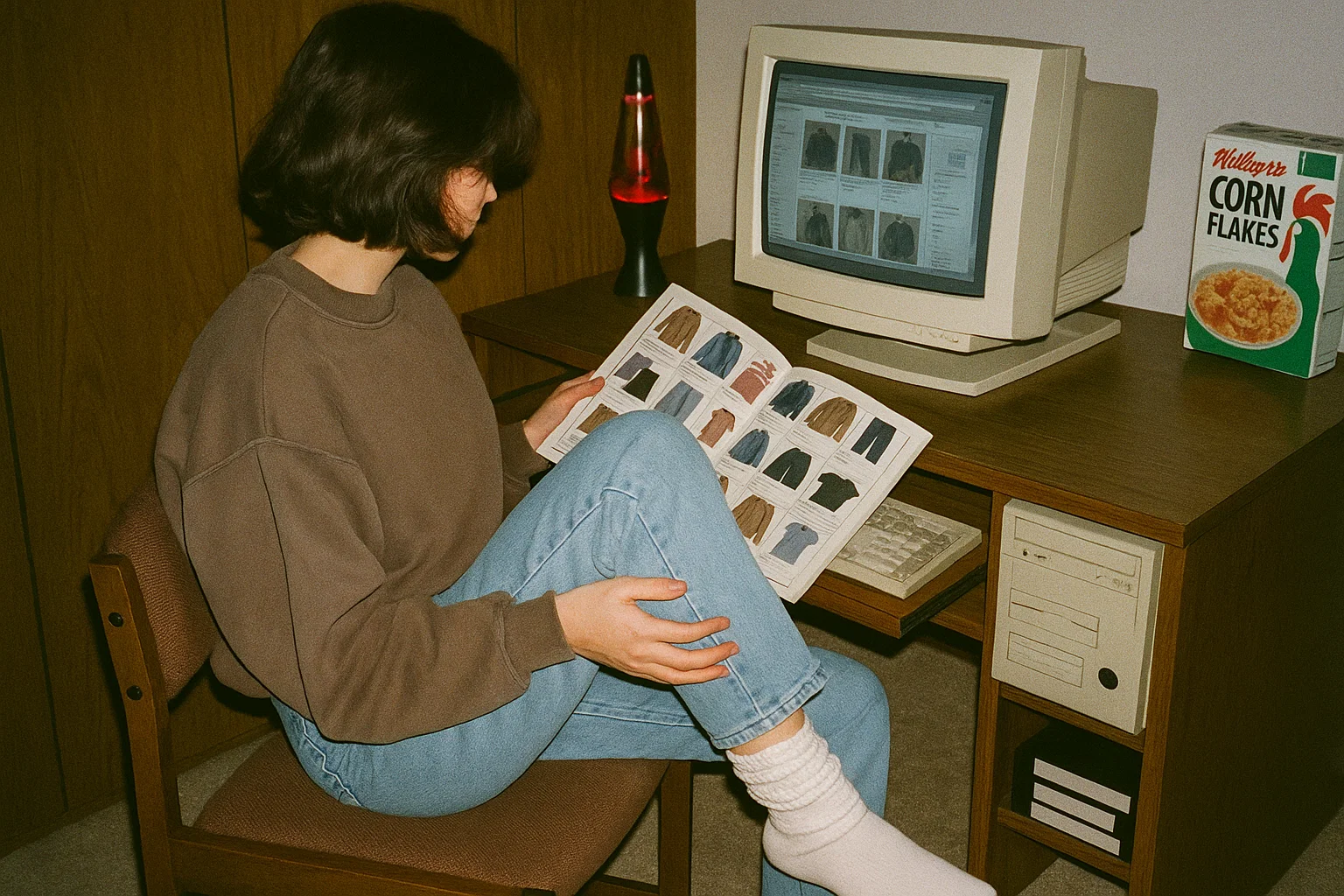 Girl reading a postorder catalog