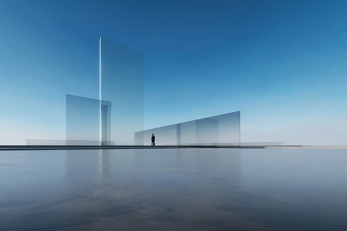 Architecture with water reflection