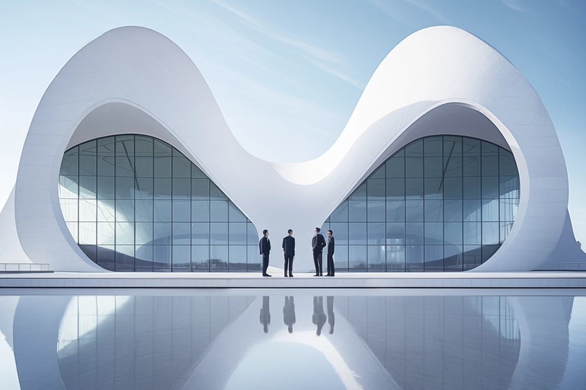 Architecture with water reflection