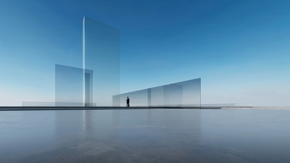 Architecture with water reflection