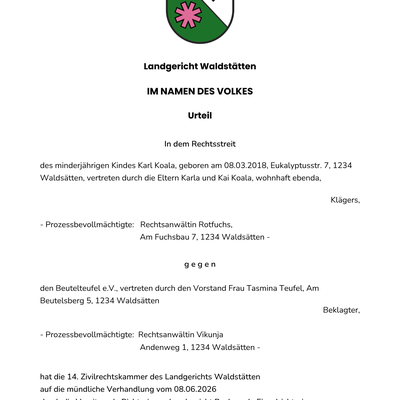 Das Bild zeigt ein Rubrum und wie es zu formal zu gestalten ist. als PDF download verfügbar.
