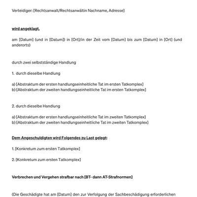 Das Bild zeigt einen Leitfaden zur Erstellung einer Anklageschrift. Als PDF download verfügbar.