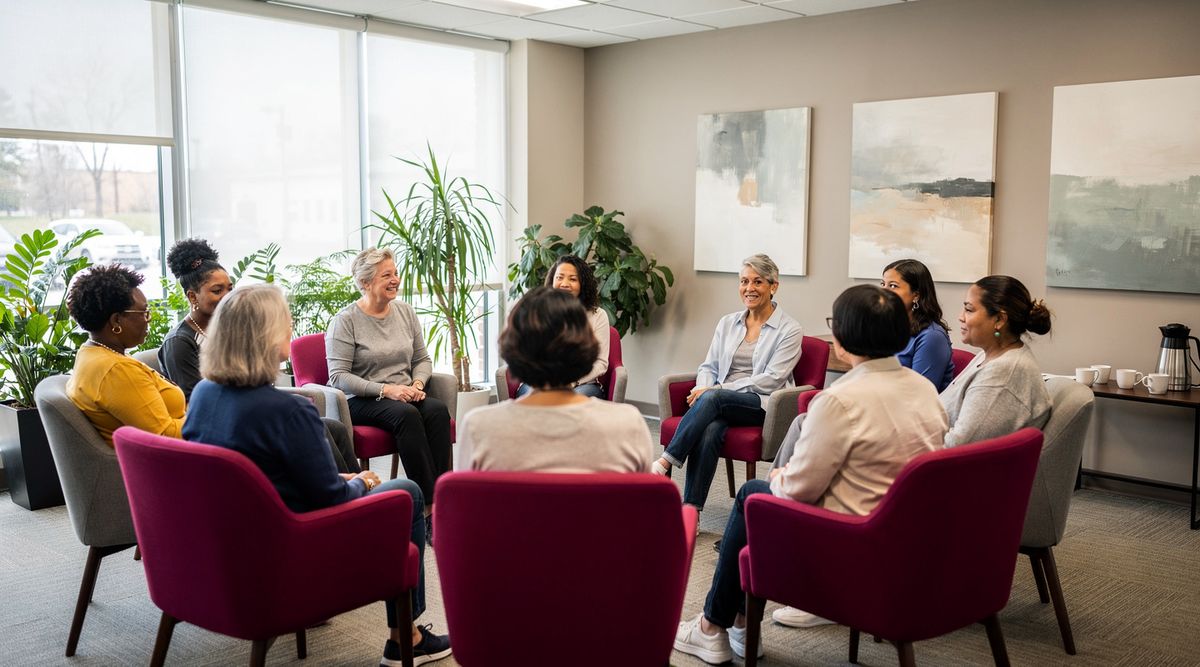 Diverse group of women in community wellness class at primary care clinic