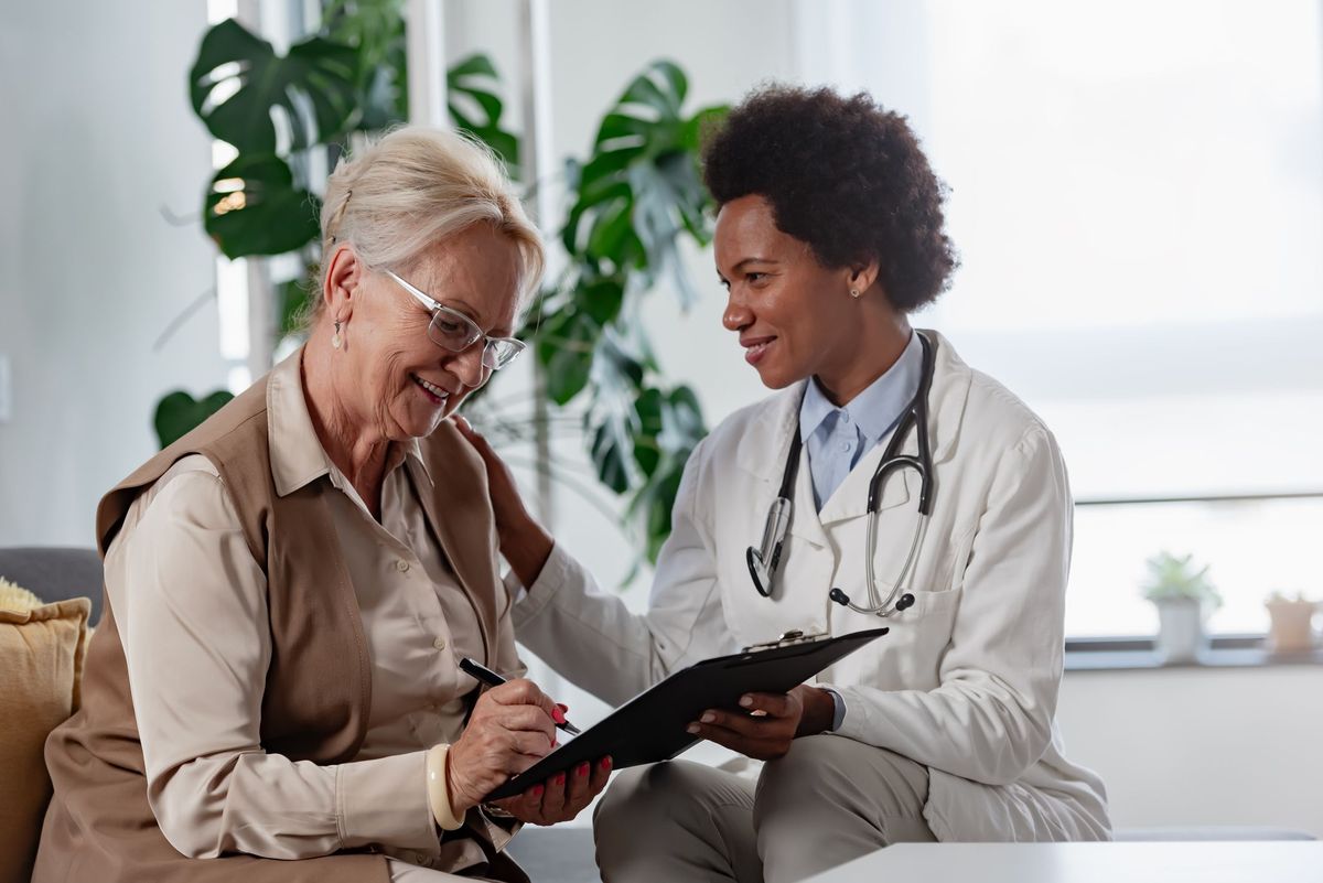 Patient connecting with a member of her Herself Health care team