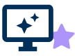 Icon of a dark blue computer monitor with sparkles, accompanied by a purple star symbol on the right.