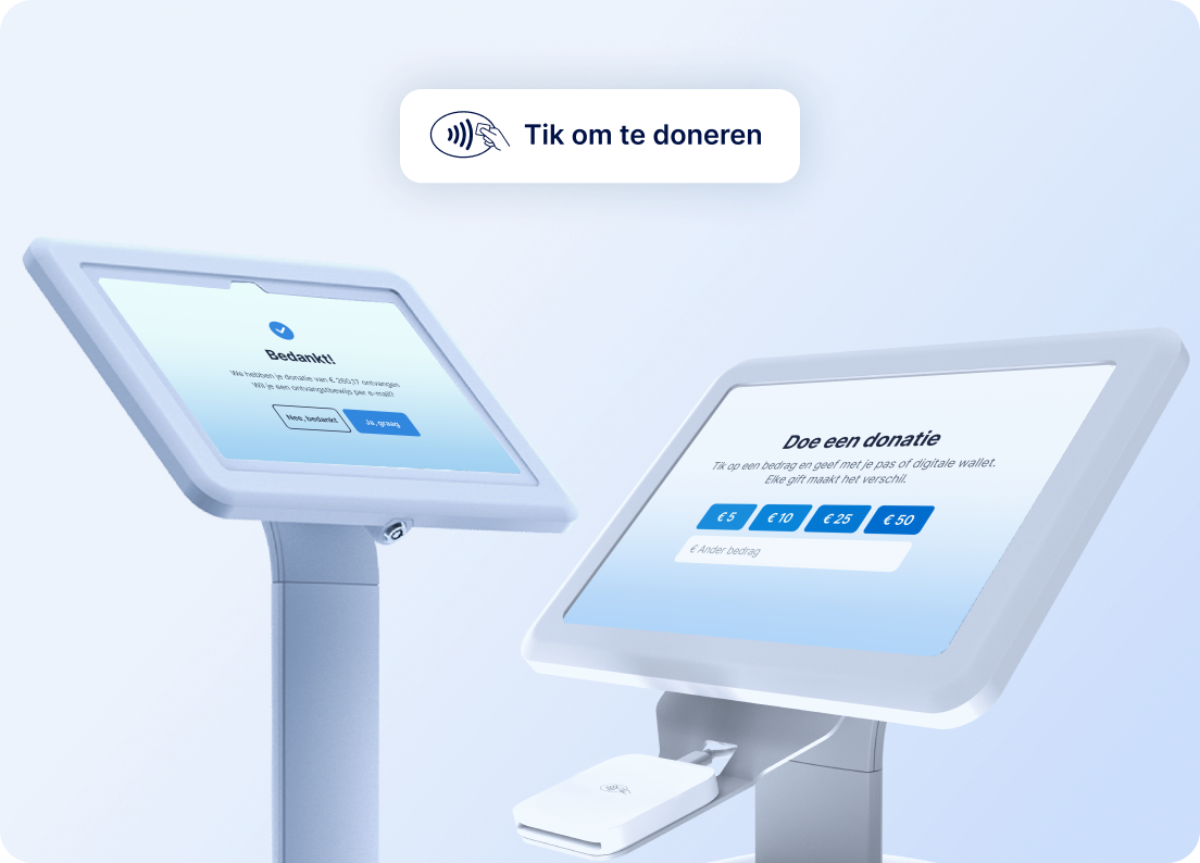 Contactloze donatiezuilen met de optie Tik om te doneren.