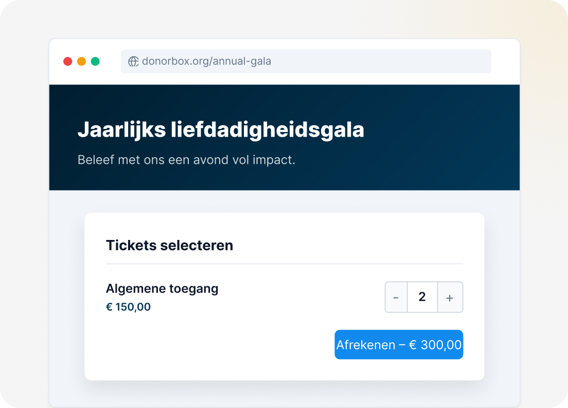 Evenementpagina met datum, locatie, tickets en registratie.