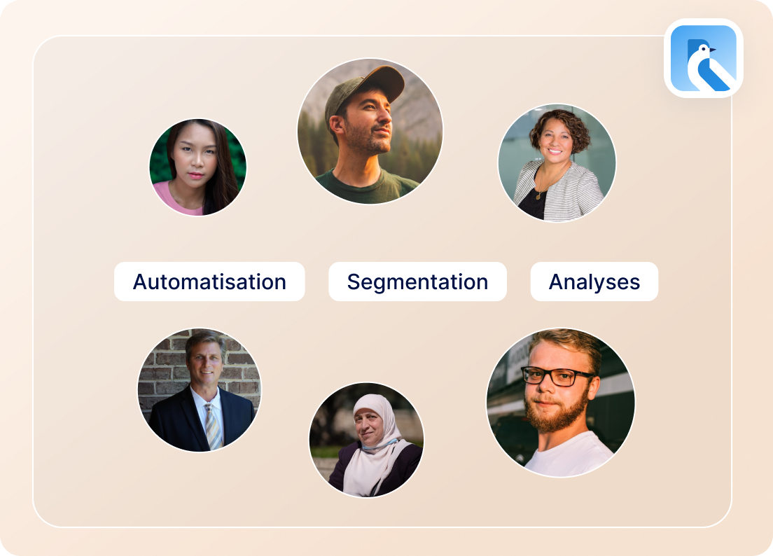 Profils de donateurs avec automatisation, segmentation et analyses.