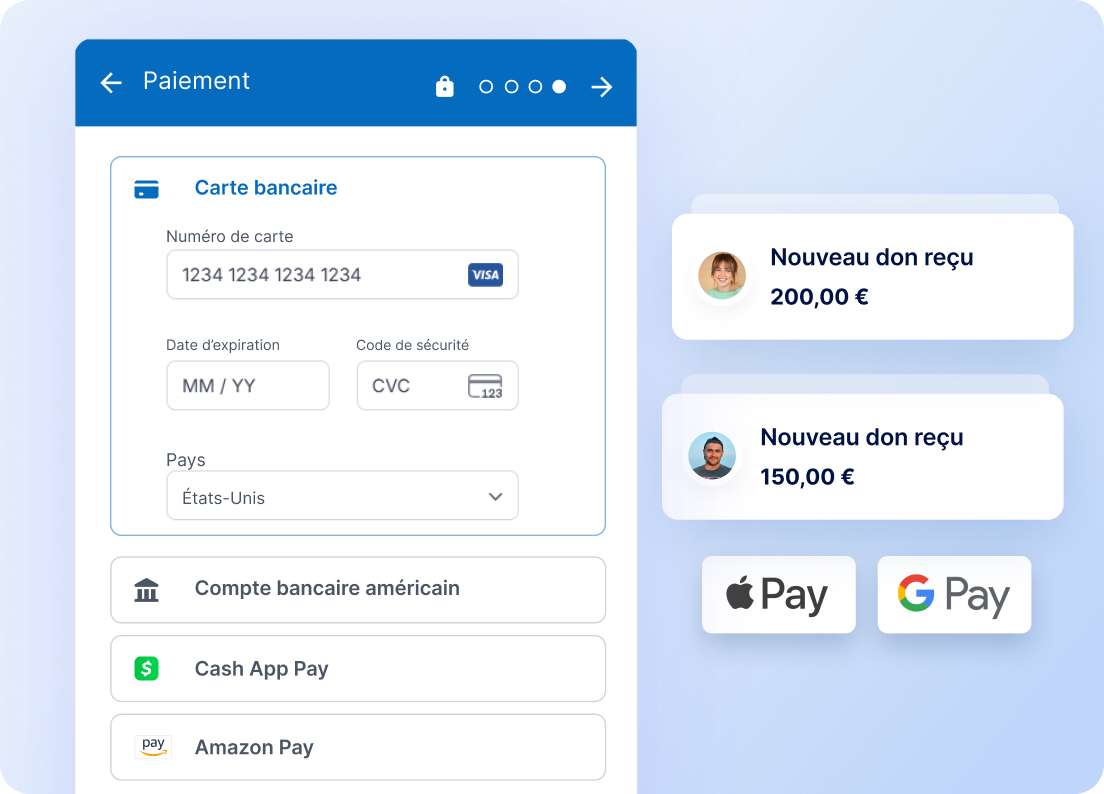 Paiement rapide et confirmations de don