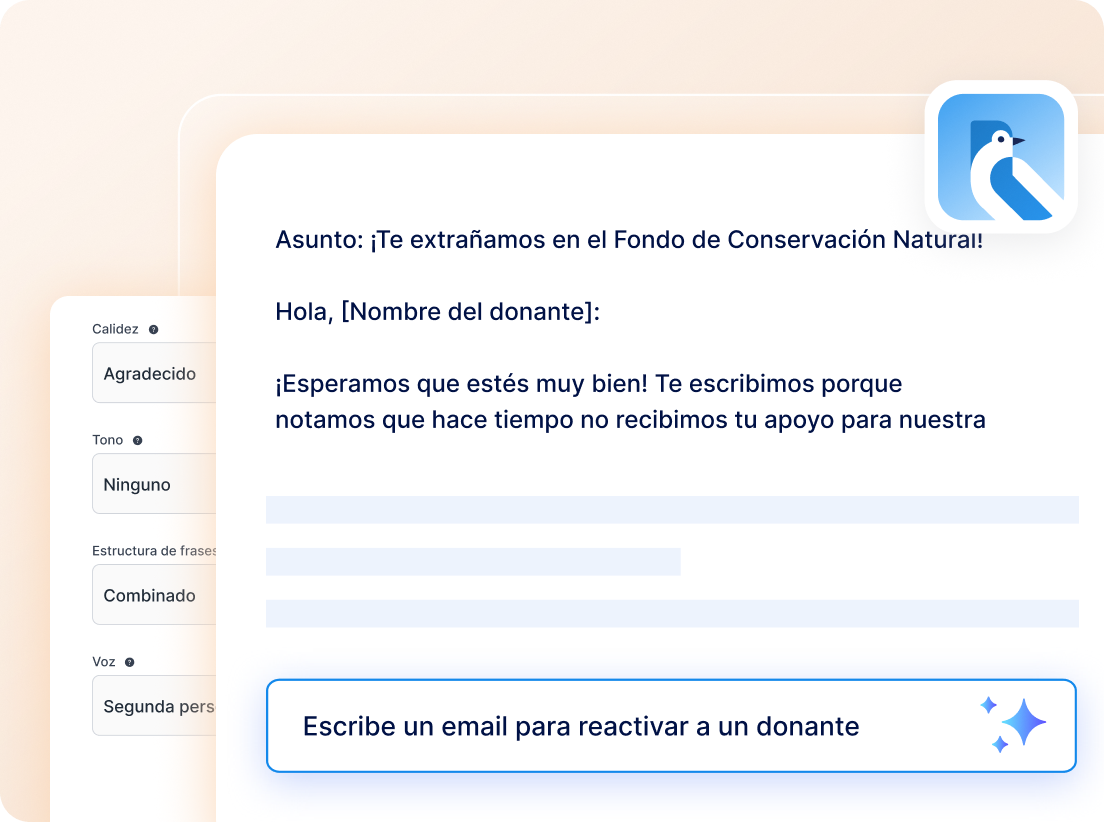 Asistente de correo electrónico para volver a conectar con donantes inactivos.