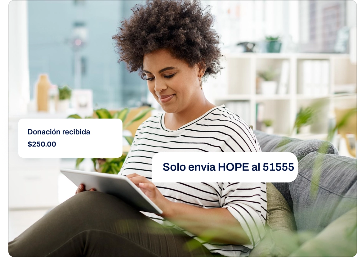 Notificaciones de donaciones recibidas y una palabra clave para donar.