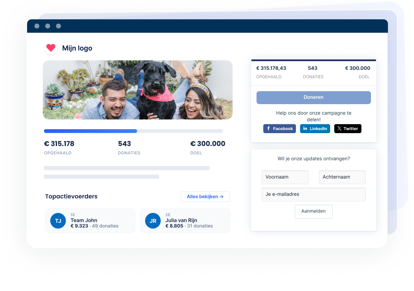 Donorbox-campagnepagina voor peer-to-peerfondsenwerving.