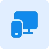 Icon of a blue computer monitor and smartphone on a light blue background, symbolizing digital devices.