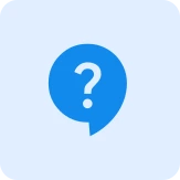 Blue speech bubble with a white question mark inside on a light blue background.