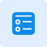 Blue icon of a checklist with two bullet points and horizontal lines, on a light blue background.