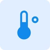 Blue thermometer icon with a Celsius degree symbol on a light blue background.