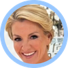 Smiling blonde woman with short hair in a circular blue-bordered profile photo