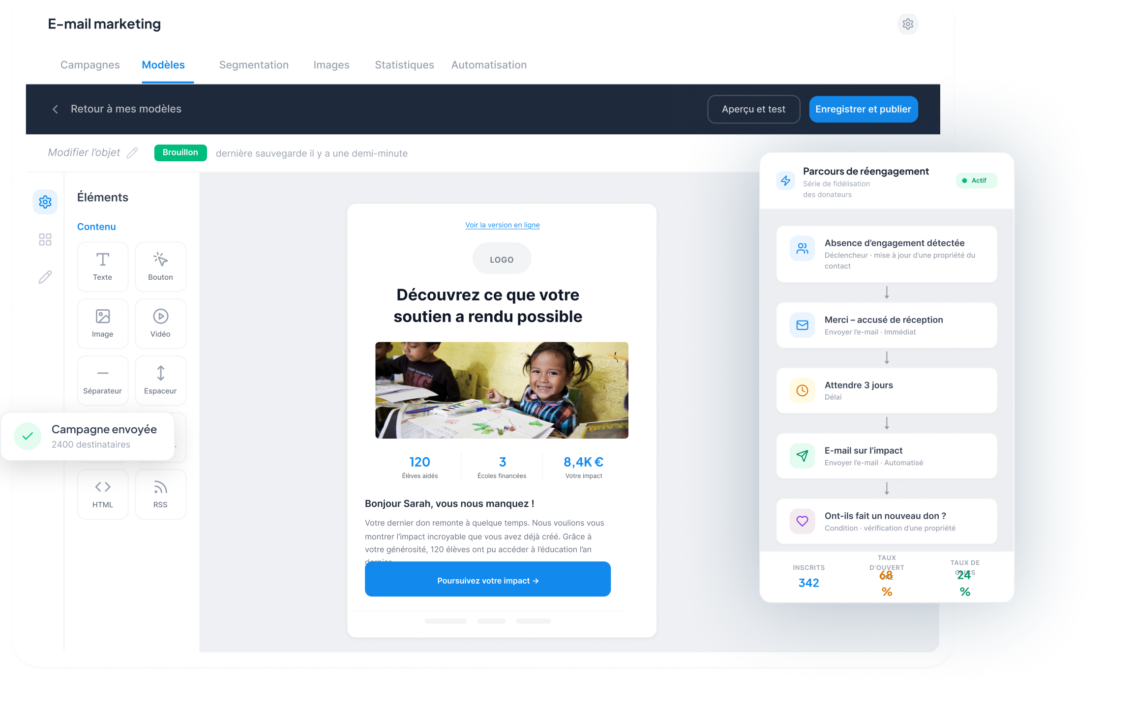 Interface de marketing par e-mail et modèles