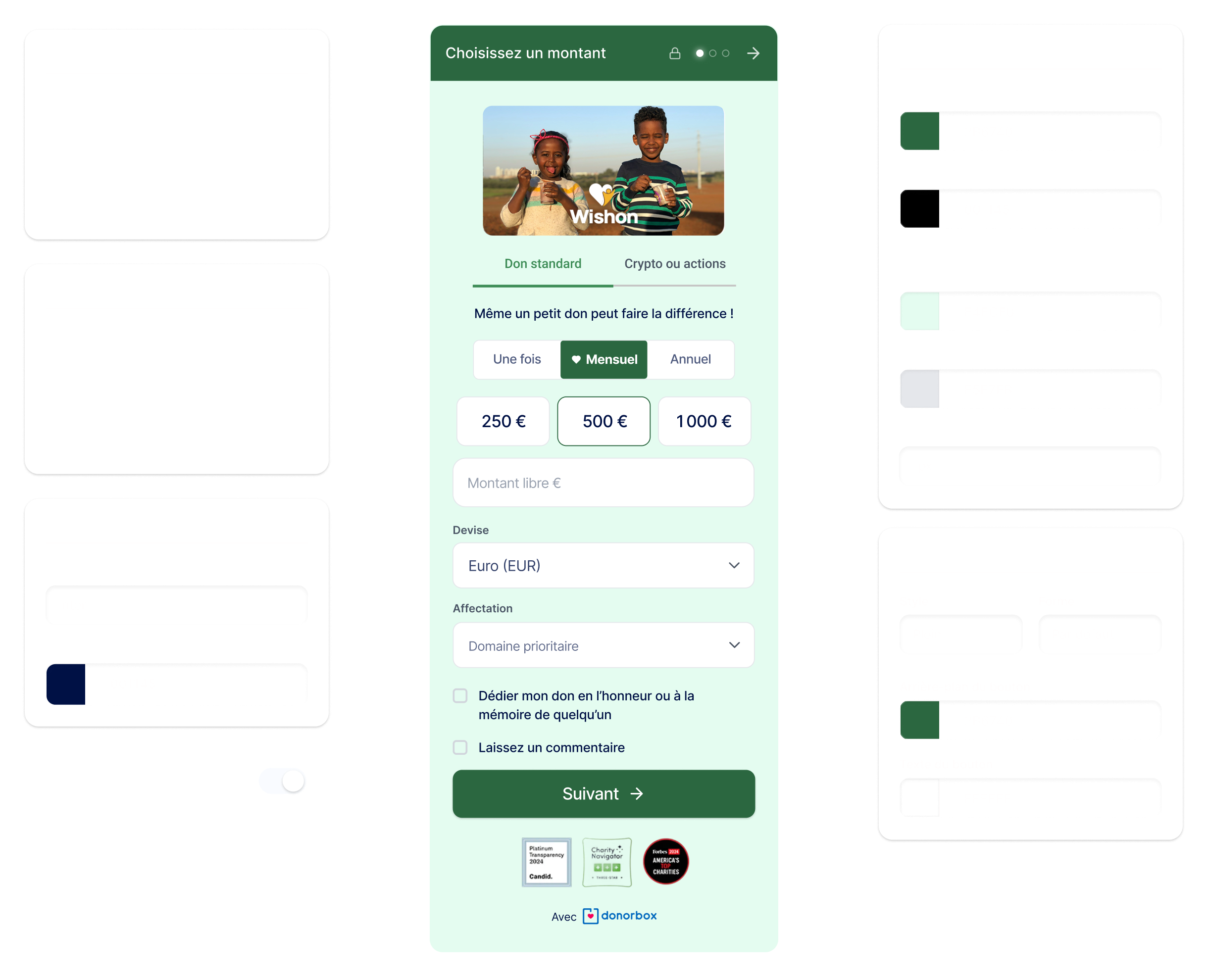 Démonstration d’un formulaire de don mobile pour une campagne de crowdfunding.