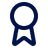 A blue silhouette of a ribbon or medallion icon with a circular top and a V-shaped bottom.