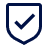 A simple outline of a shield with a checkmark inside, symbolizing security or verification, in dark blue.