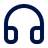 Icon of a simple, dark blue over-ear headphone on a transparent background.