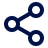 Icon depicting a dark blue, circular share symbol with three connected circles against a light background.