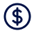 A dark blue dollar sign inside a circle, resembling a financial or currency icon on a transparent background.