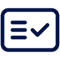 Icon of a card with bullet points on the left and a checkmark on the right, symbolizing completion or approval.