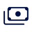 Icon of a stack of paper money bills with a circular symbol in the center, shown in a simple blue design.