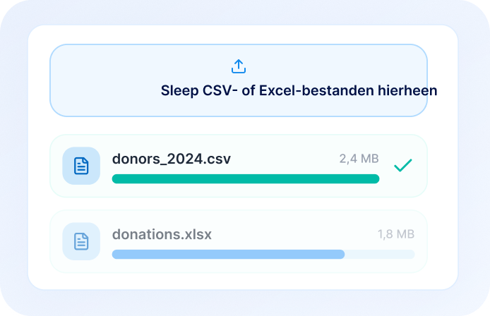 Interface voor het importeren van CSV- en Excel-bestanden met voortgangsbalken.