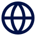 Dark navy blue globe or world icon with circular grid lines representing latitude and longitude