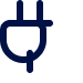 Dark navy blue electric plug icon with two prongs at the top on a white background