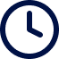 Dark navy blue clock icon showing approximately 10:10 time position, circular outline style